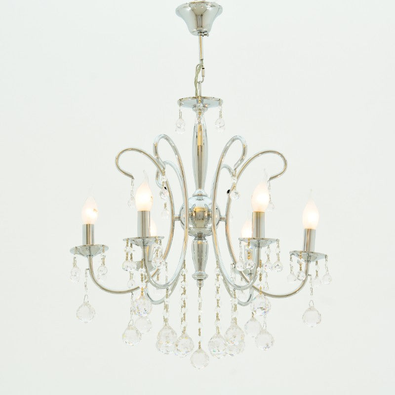 Rona Chandelier, 6 Lights, Metal, 55×57cm - Chrome