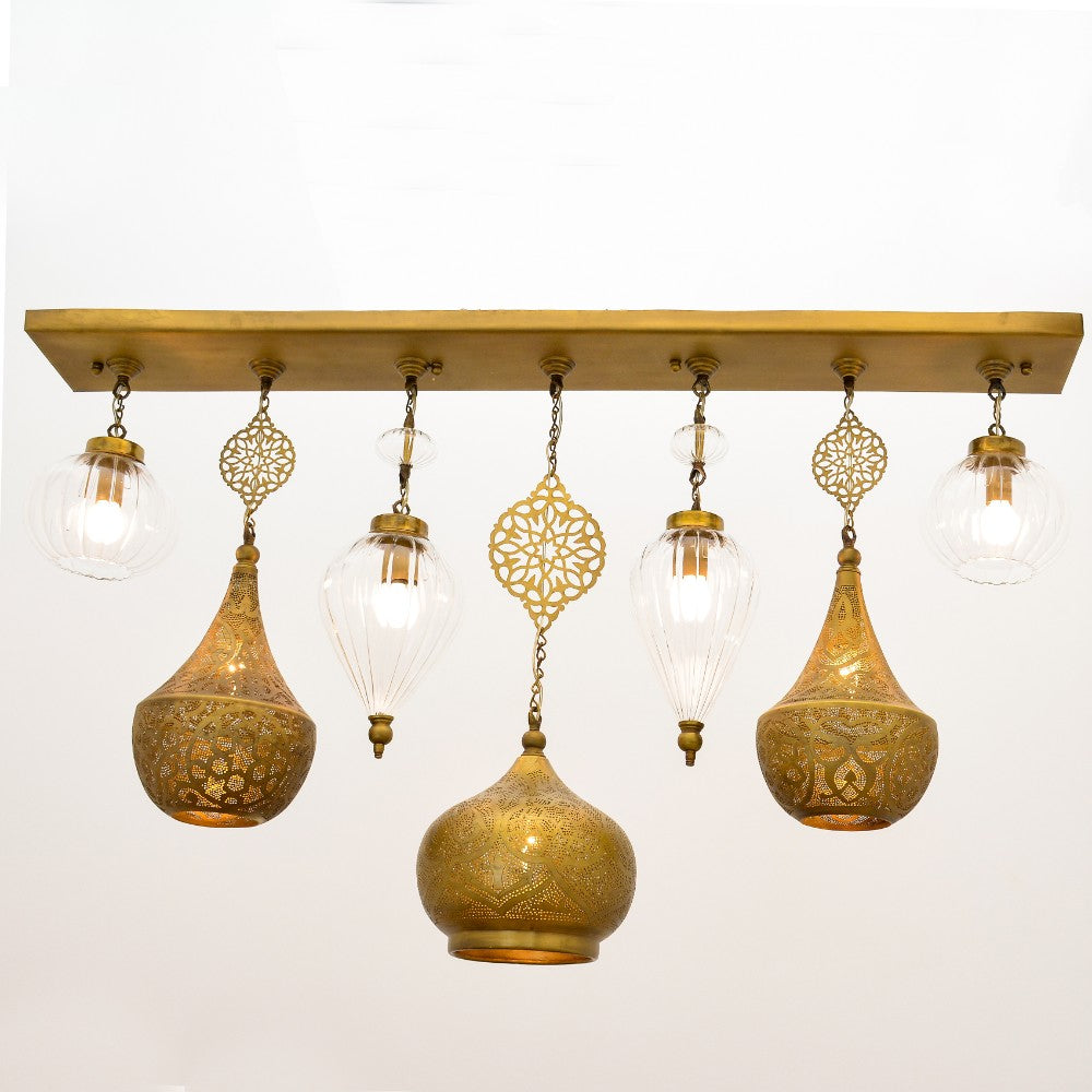 Mawsil Pendant, 7 Lights, Mixed Materials, 120×74 cm - Antique