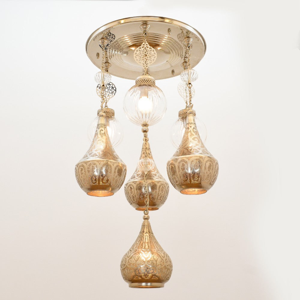 Adnan Lantern, 7 Lights, Copper, 100×50 cm - Silver