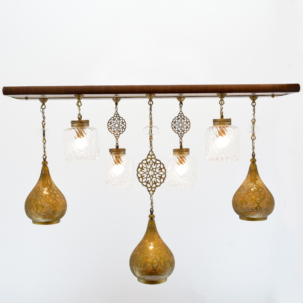 معلقة طرابلس، 7 لمبة، نحاس، 30×60 سم أنتيك من قنديل مصر - Tripoli Pendant, 7 Lights, Copper, 30×60 cm Antique|Kandil Egypt