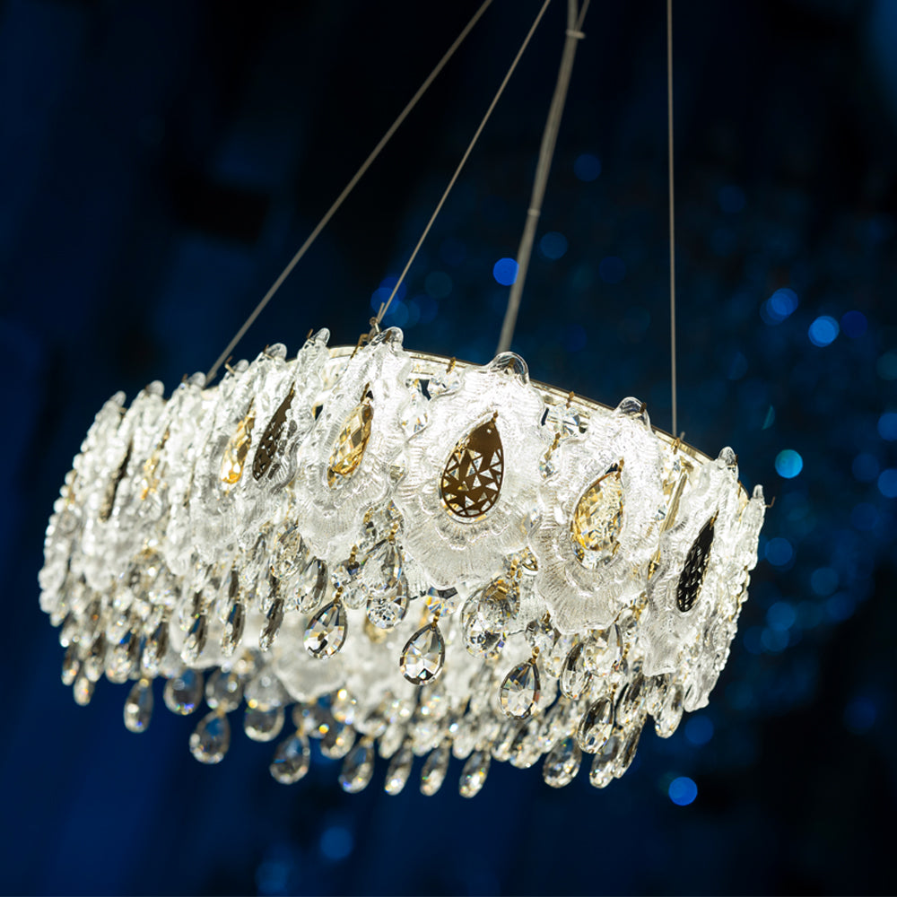 نجفة ليد أورورا، ستانلس ستيل، 90×40 سم سوليتير ذهبى من قنديل مصر - Aurora LED Chandelier, Stainless Steel, 90×40cm Solitaire Gold|Kandil Egypt