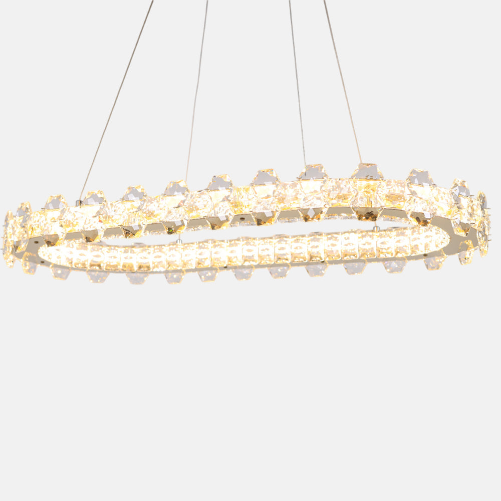 نجفة نيفلي بيضاوية، ستانلس ستيل، 40×65 سم سوليتير ذهبي من قنديل مصر - Nevely Oval Chandelier, Stainless Steel, 40×65cm Solitaire Gold|Kandil Egypt