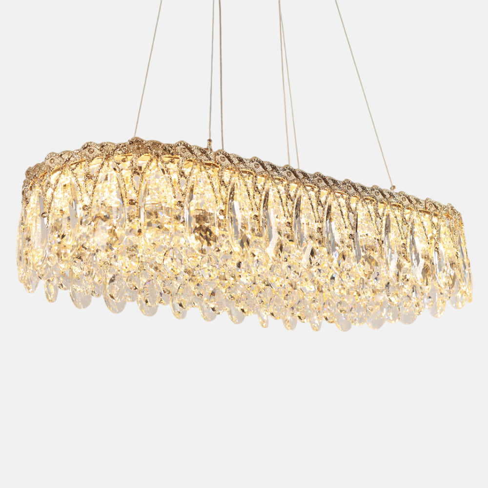 نجفة كوراليا بيضاوية، ستانلس ستيل، 30×70 سم سوليتير ذهبي من قنديل مصر - Coralia Oval Chandelier, Stainless Steel, 30×70cm Solitaire Gold|Kandil Egypt
