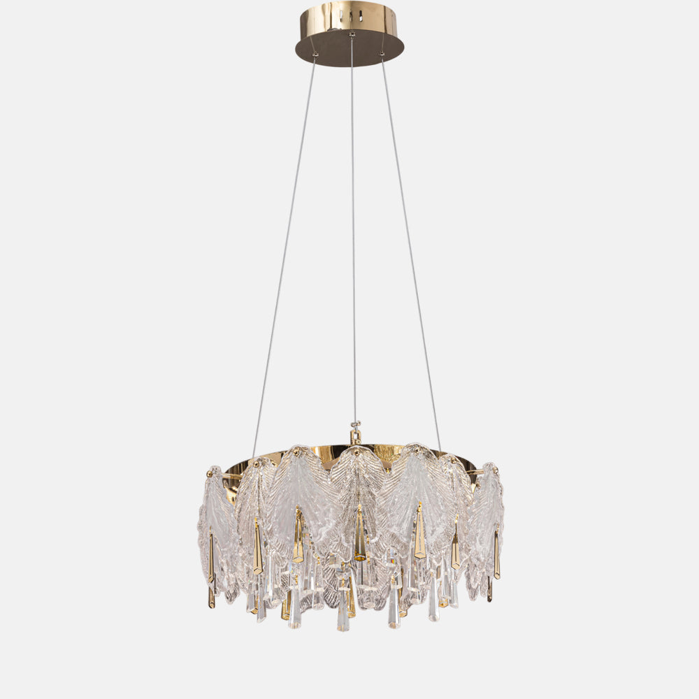 نجفة ليد أوراق بورسلين، ستانلس ستيل، 50 سم سوليتير ذهبى من قنديل مصر - Porcelain Leafs LED Chandelier, Stainless Steel, 50cm Solitaire Gold|Kandil Egypt