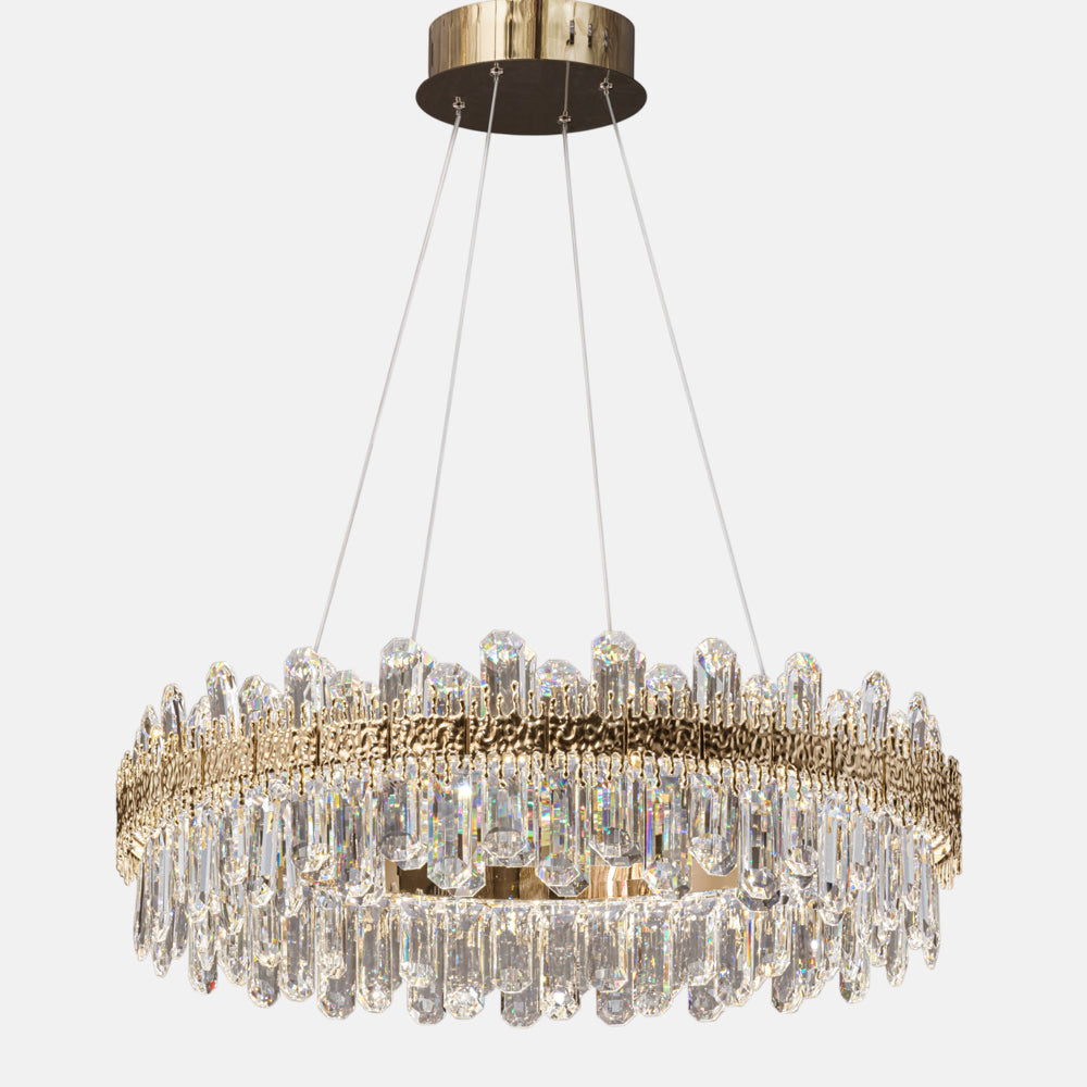 نجفة LED كاندل، معدن/ستانلس ستيل، 70 سم سوليتير ذهبي من قنديل مصر - Candle Chandelier Candle LED, Metal/Stainless Steel, 70cm Solitaire Gold|Kandil Egypt