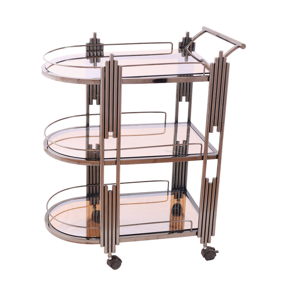 Tea Cart, stainless steel, 76*43×96cm Black PVD - عربيه شاي، استالس ستيل، 76*43×96 سم اسود PVD