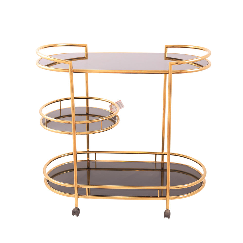 Tea Cart, stainless steel, 90*50×91cm Gold PVD - عربيه شاي، استالس ستيل، 90*50×91 سم دهبي PVD