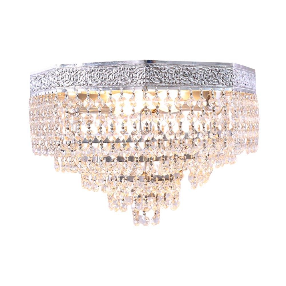 لطش قفص هرمية، 3 لمبة، معدن، 35×25 سم – فضي من قنديل مصر - Pyramidal cage Flush Light, 3 Lights, Metal, 35×25cm Sliver|Kandil Egypt