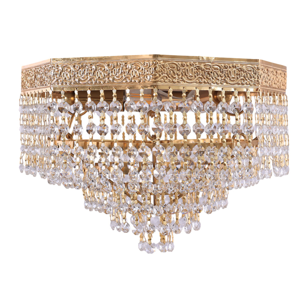 لطش هرمي، 3 لمبة، معدن، 35×22 سم ذهبي من قنديل مصر - Pyramidal Flush Light, 3 Lights, Metal, 35×22 cm Gold|Kandil Egypt