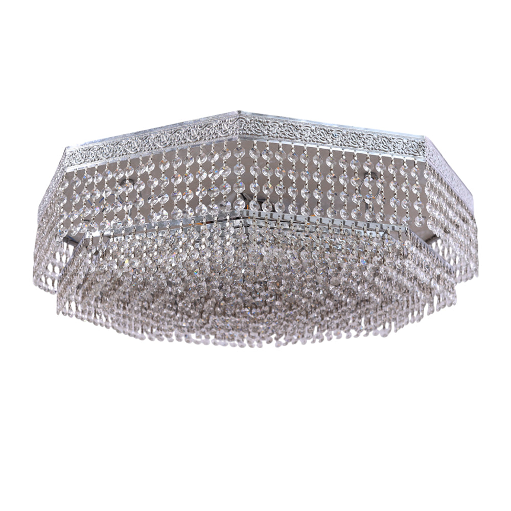 لطش قفص، 8 لمبة، معدن، 70×18 سم – فضي من قنديل مصر - Octagonal cage Flush Light, 8 Lights, Metal, 70×18cm Sliver|Kandil Egypt