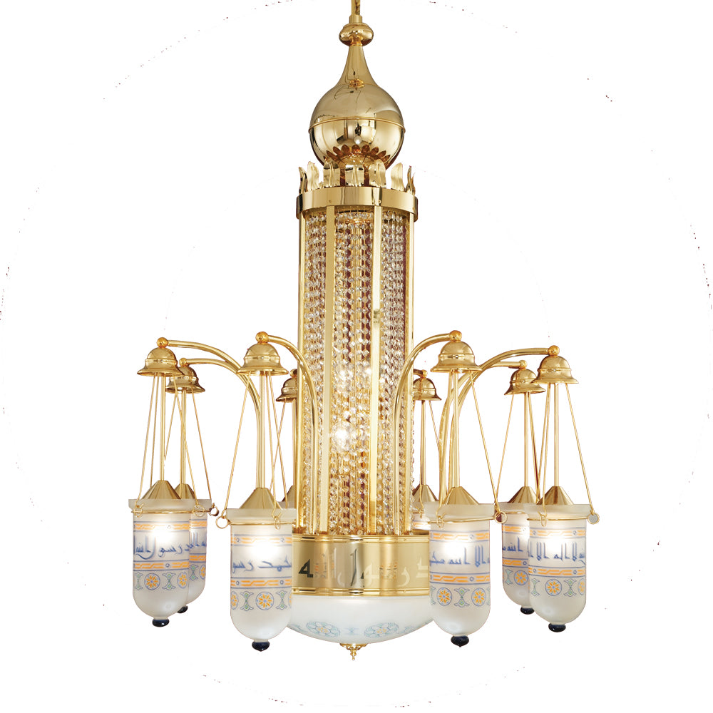 نجفة الحرم النبوي قلب كريستال، 15 لمبة، 150×110 سم - ذهبي