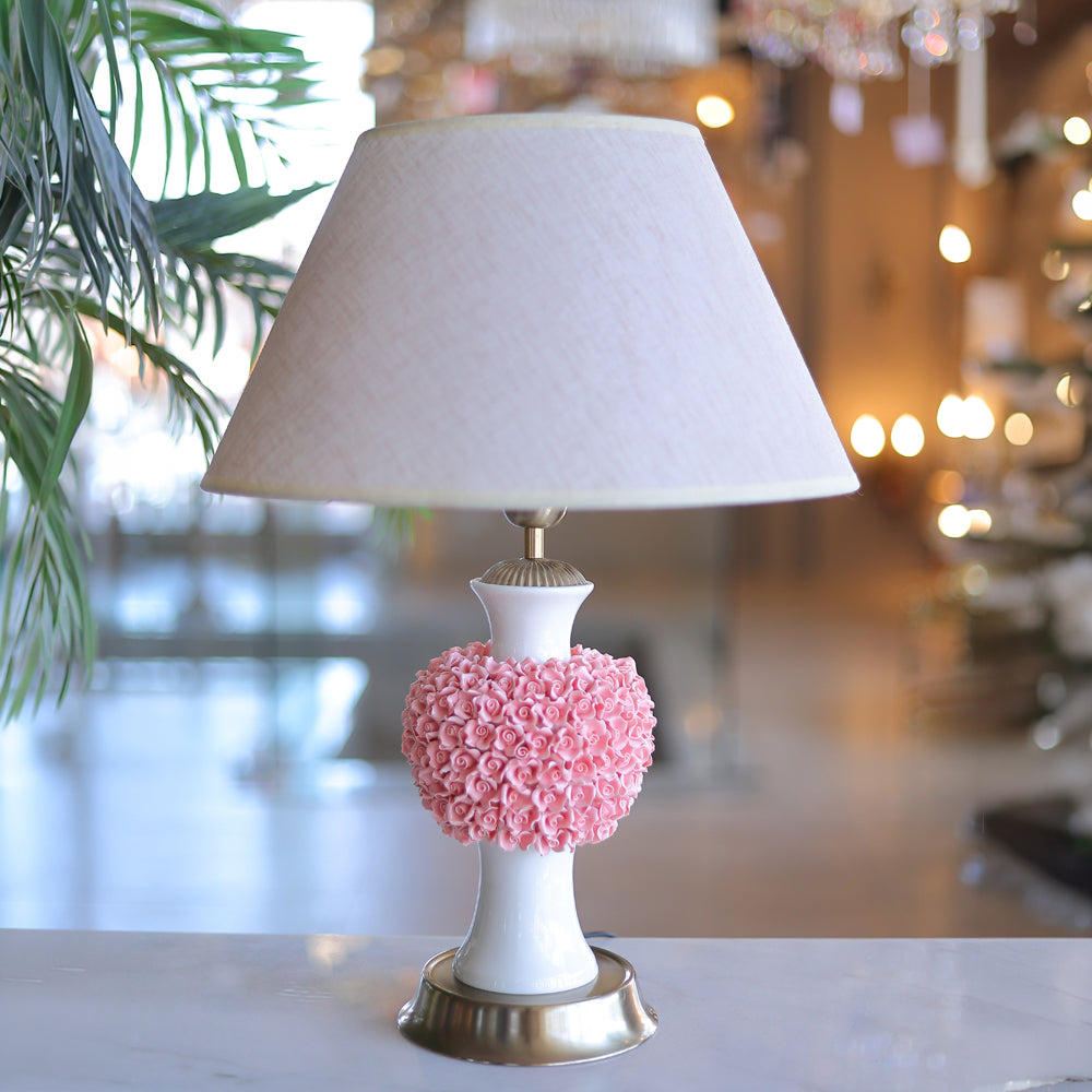 Table Lamp, 1 Lights, Ceramic, 60×40cm White Rose - أباجورة، 1 لمبة، سيراميك، 60×40 سم وردة بيضاء