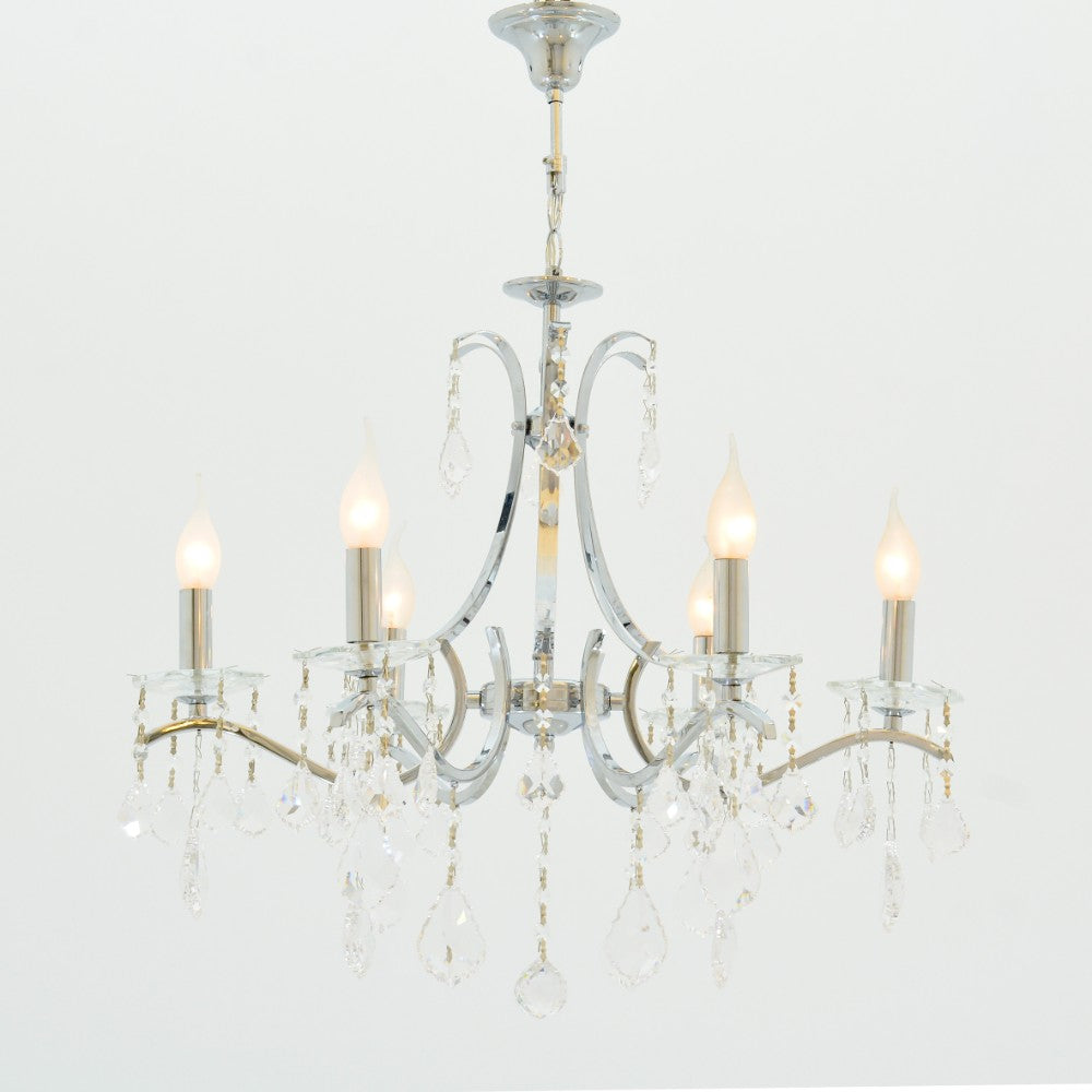 Celine Chandelier, 6 Lights, Metal, 64×80cm - Chrome