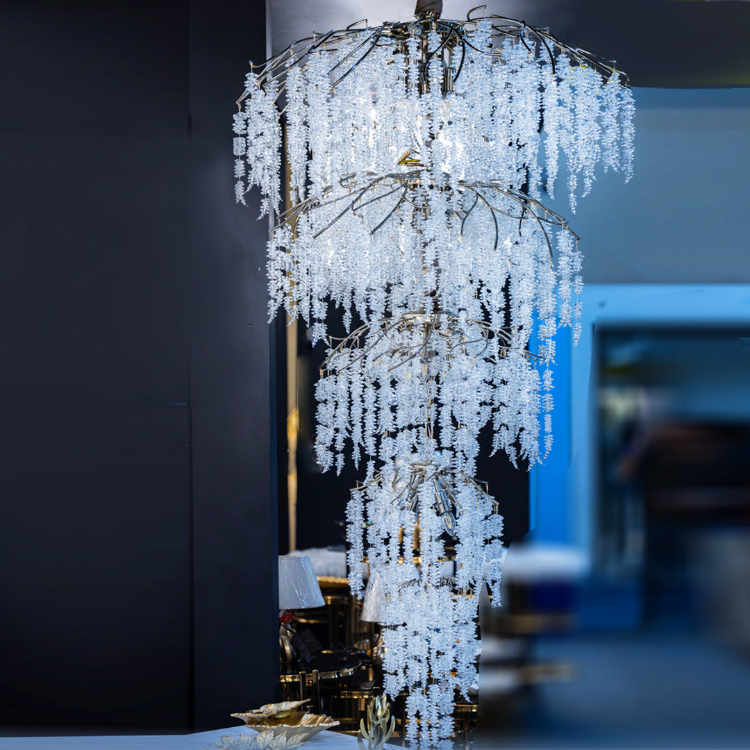 Kosha Chandelier, 30 Lights, Metal, 100×220cm - Solitaire Gold