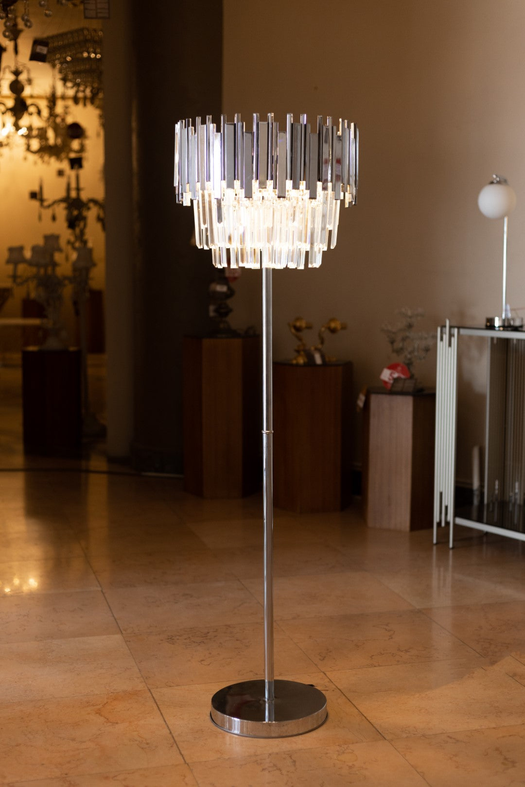 Round Floor Lamp, 6 Light, Metal, 45 cm - Chrome