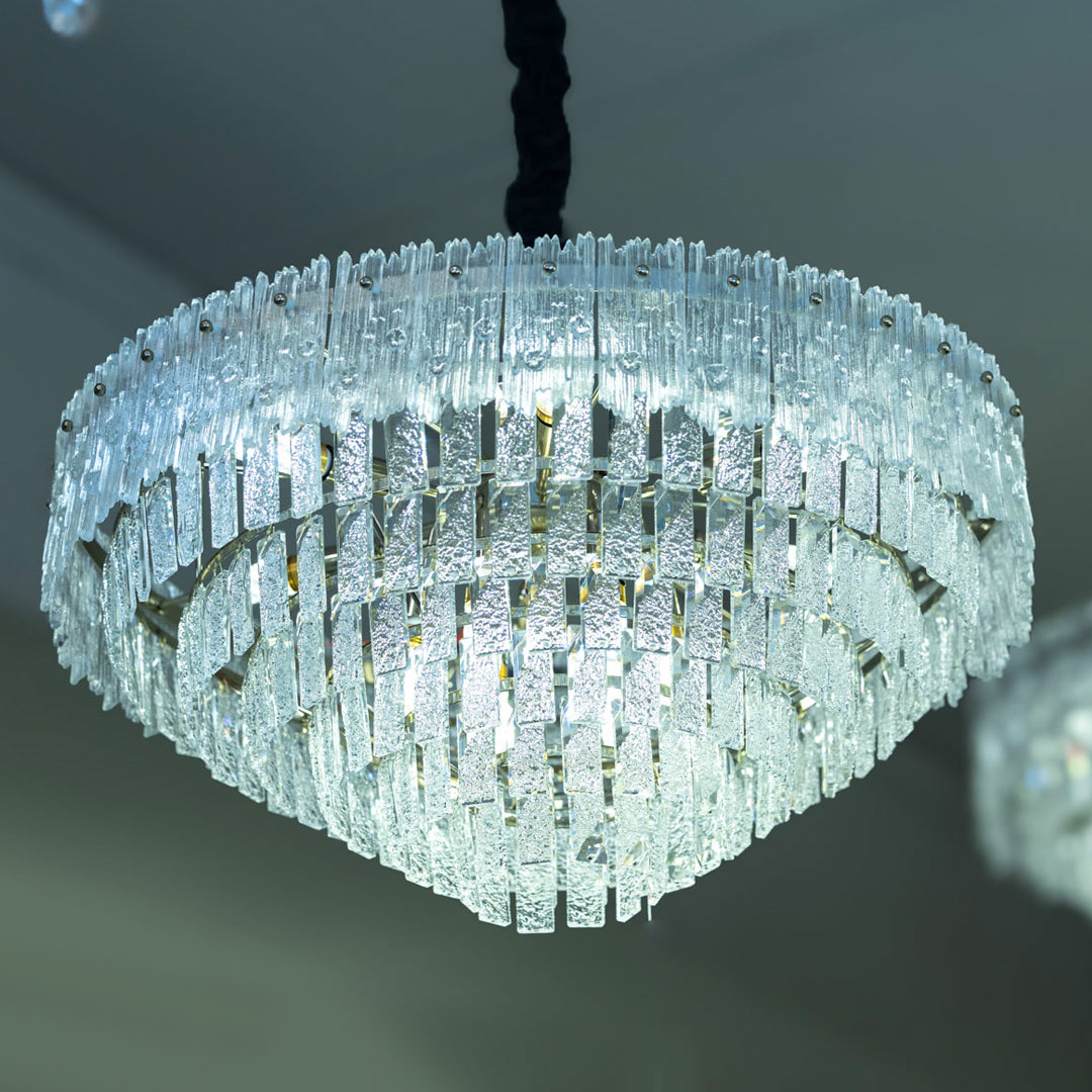 Round Stone Glass Chandelier, 12 Lights, Metal, 65×80cm - Solitaire Gold