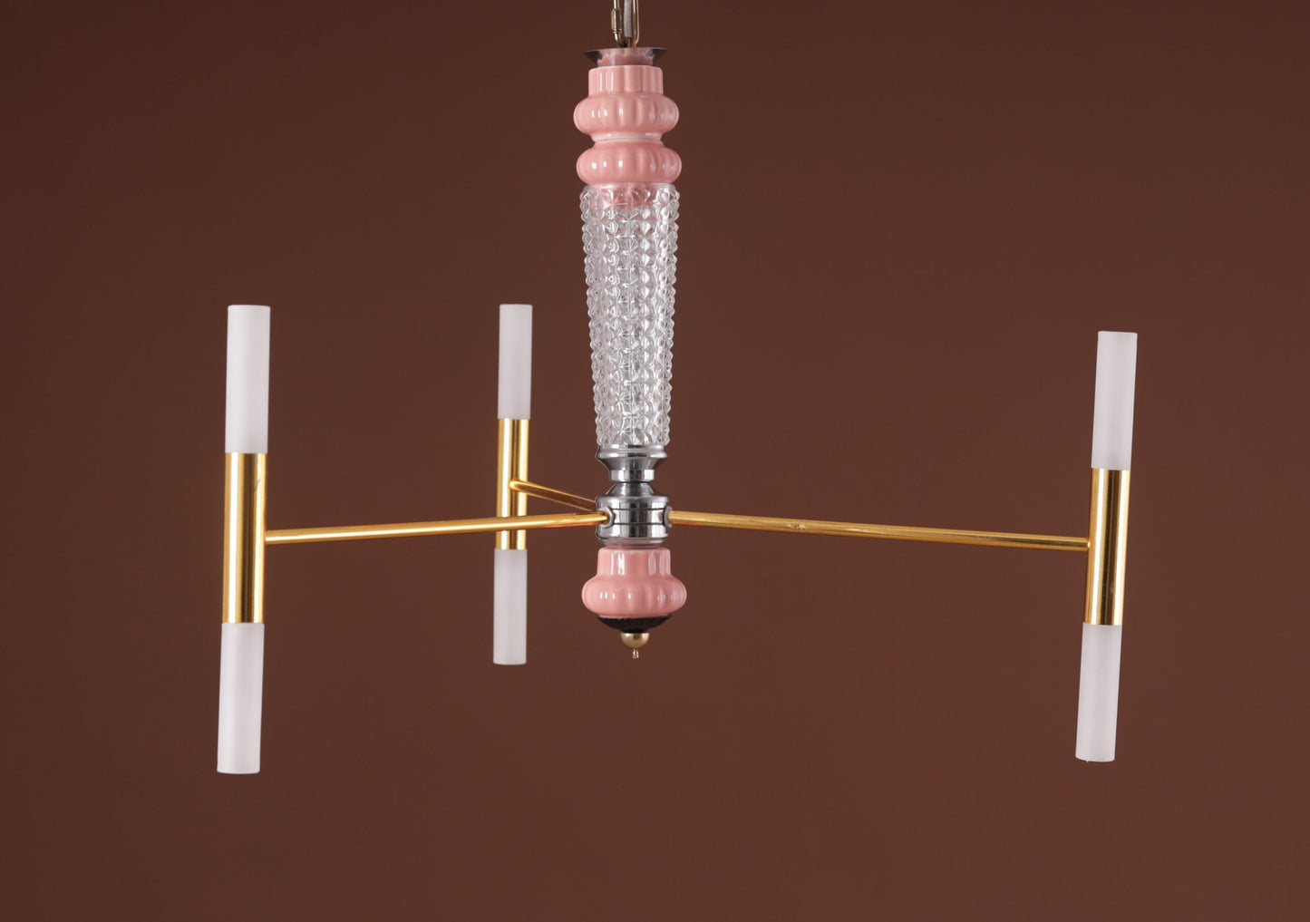 chandelier 3 arms halogen with a glass heart gold