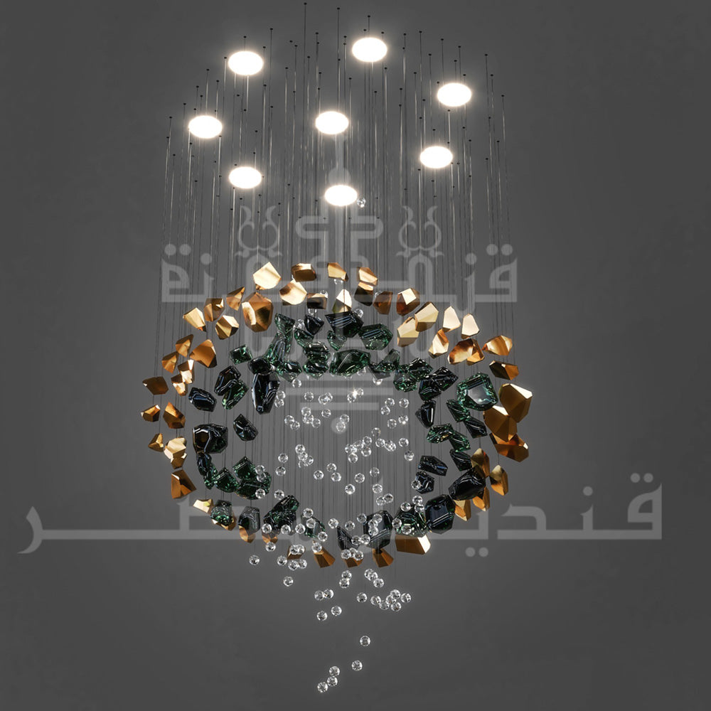 Wire Chandelier, 8 Lights, Stone Glass, 100x60cm – Multicolor