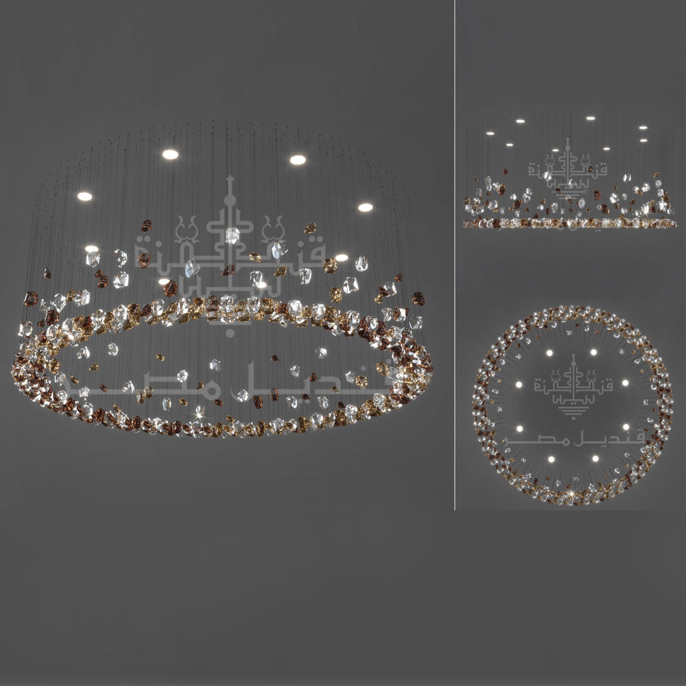 Wire Chandelier, 8 Lights, Stone Glass, 70x160cm – Multicolor