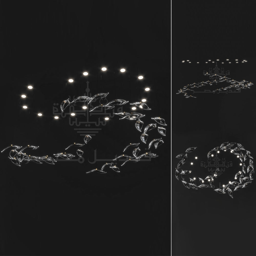 Wire Chandelier, 16 Lights, Glass, 150x200cm – Clear