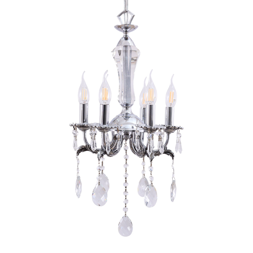 نجفه كريستال، 6 لمبة، معدن، 36×62 سم فضي من قنديل مصر - Crystal Chandelier, 6 Lights, Metal, 36×62cm Silver|Kandil Egypt