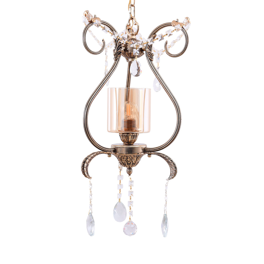 معلقة، 1 لمبة، معدن، 28×60 سم دهبي من قنديل مصر - Lantern, 1 Lights, Metal, 28×60cm Gold|Kandil Egypt