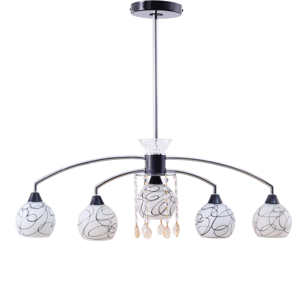 نجفة، 5 لمبة، معدن، 78×68 سم فضي من قنديل مصر - Chandelier, 5 Lights, Metal, 78×68cm Silver|Kandil Egypt
