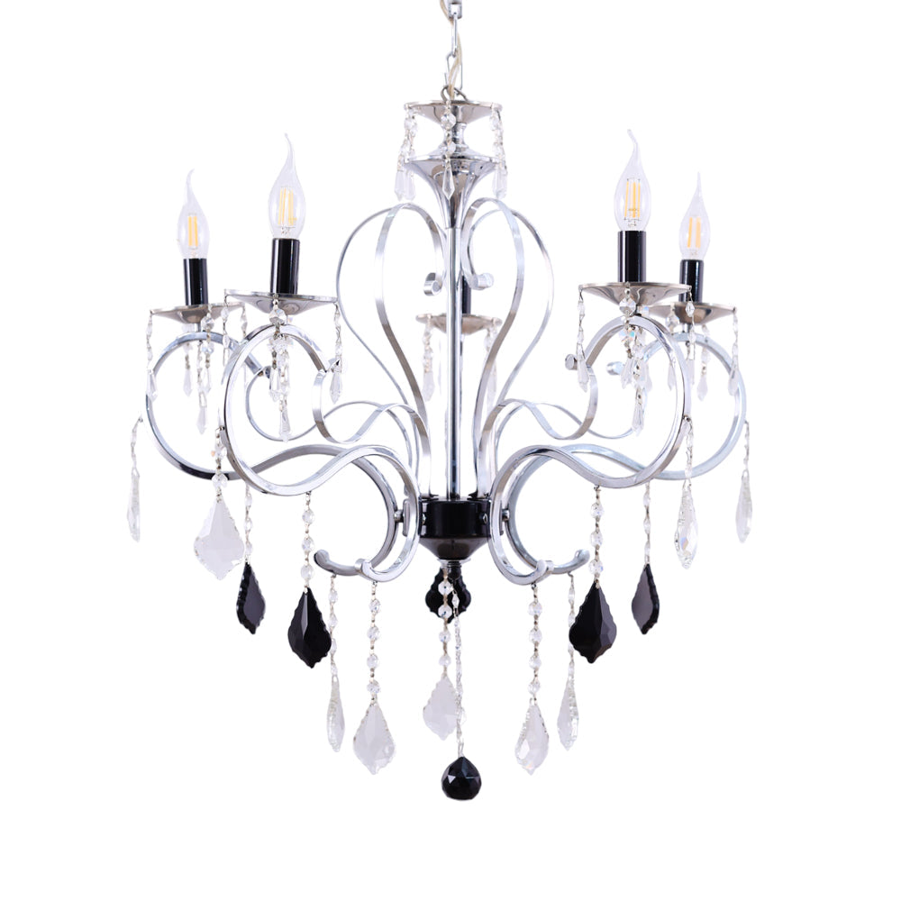 نجفه، 5 لمبة، معدن، 68×75 سم فضي من قنديل مصر - Chandelier, 5 Lights, Metal, 68×75cm Silver|Kandil Egypt