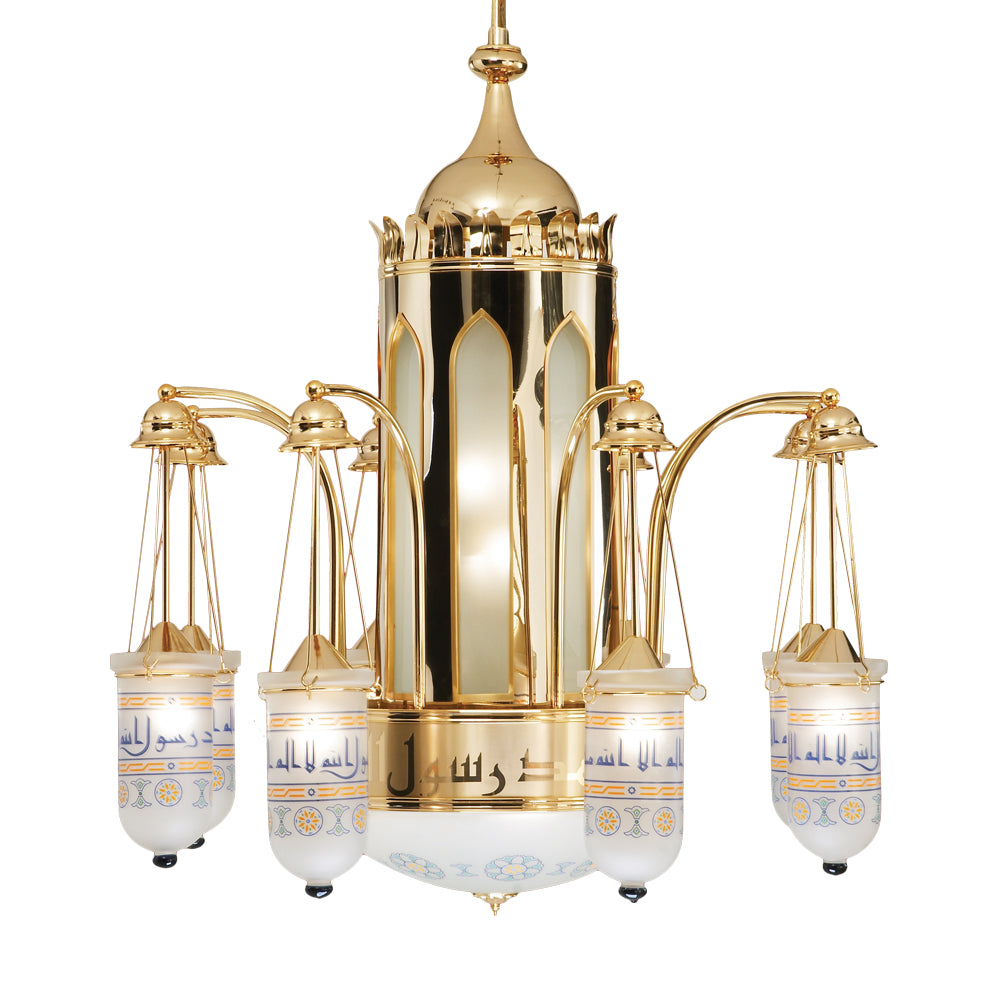 نجفة الحرم النبوي قلب حصري، 15 لمبة، 130×110 سم - ذهبي