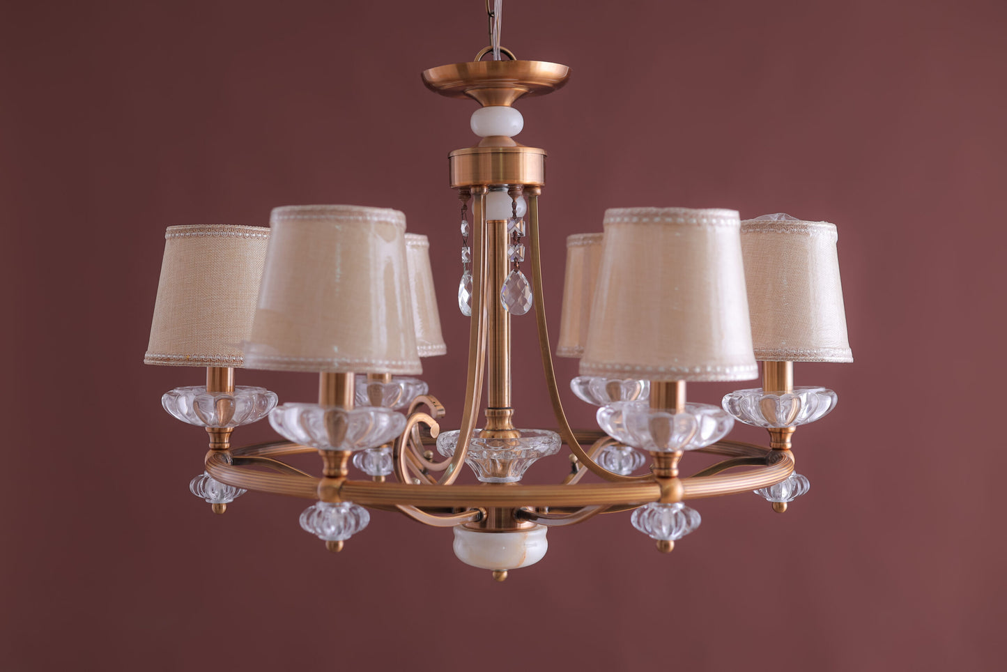 6-Arms chandelier beige lamp shade oxide