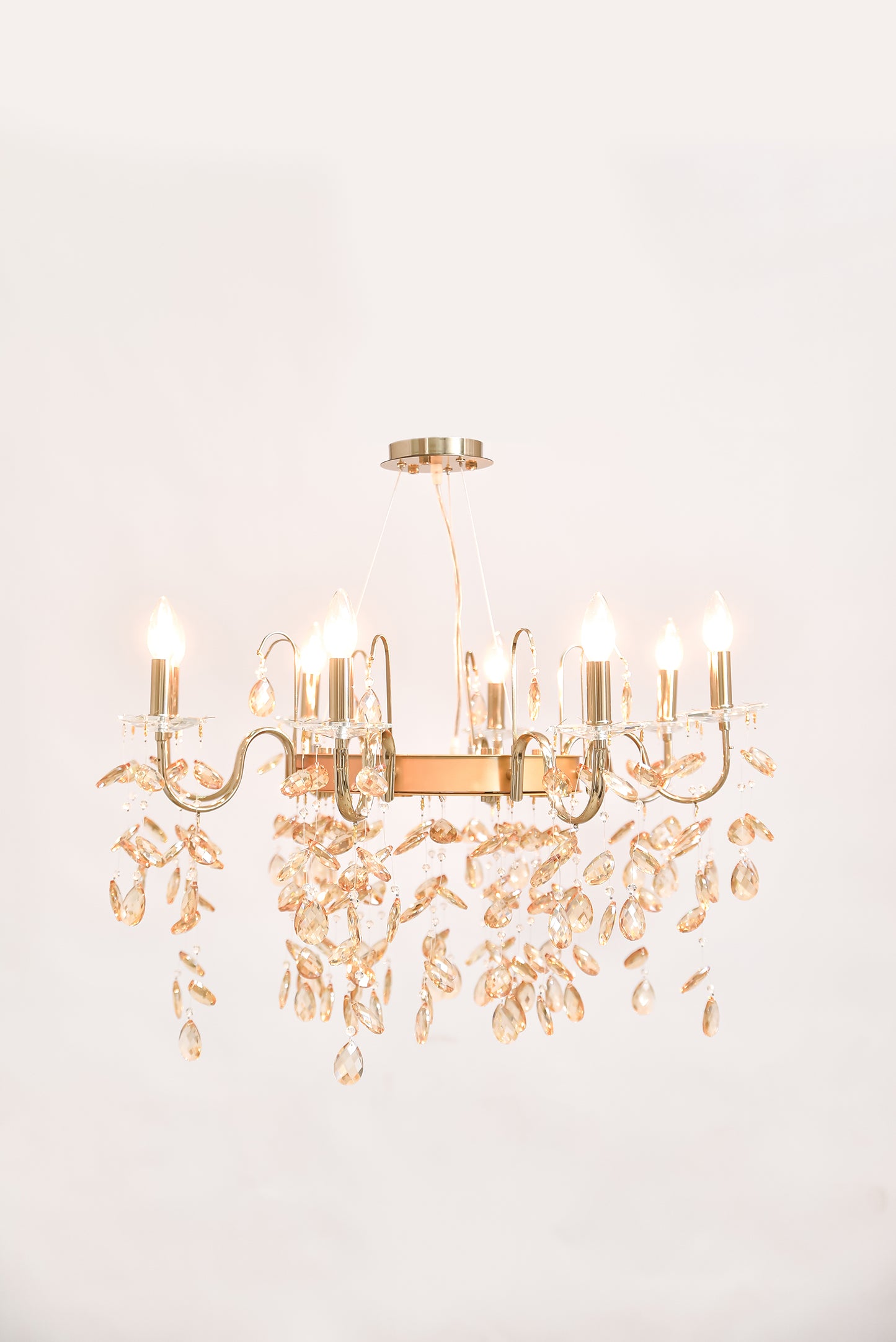 Round chandelier 80 cm open 8 arms code 5664 solitaire gold crystal plate * Champagne