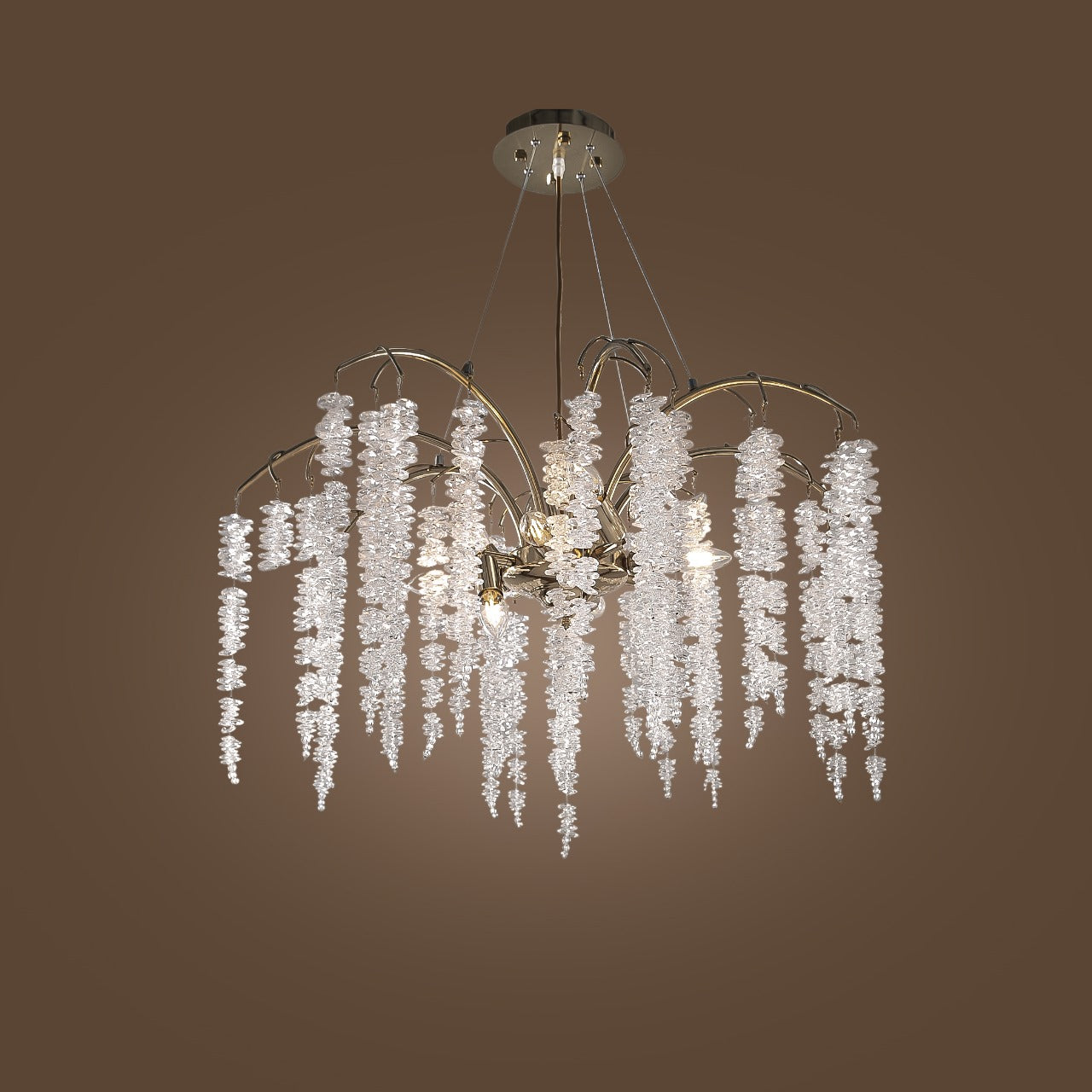 Crystal Cluster Chandelier, 8 Lights, Metal, 80×80cm - Solitaire Gold