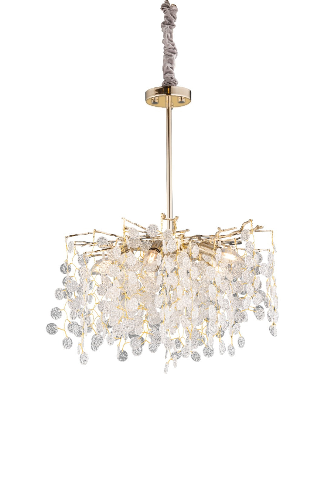 Laser Branches Round Chandelier, 8 Lights, Metal, 50×70cm - Solitaire Gold