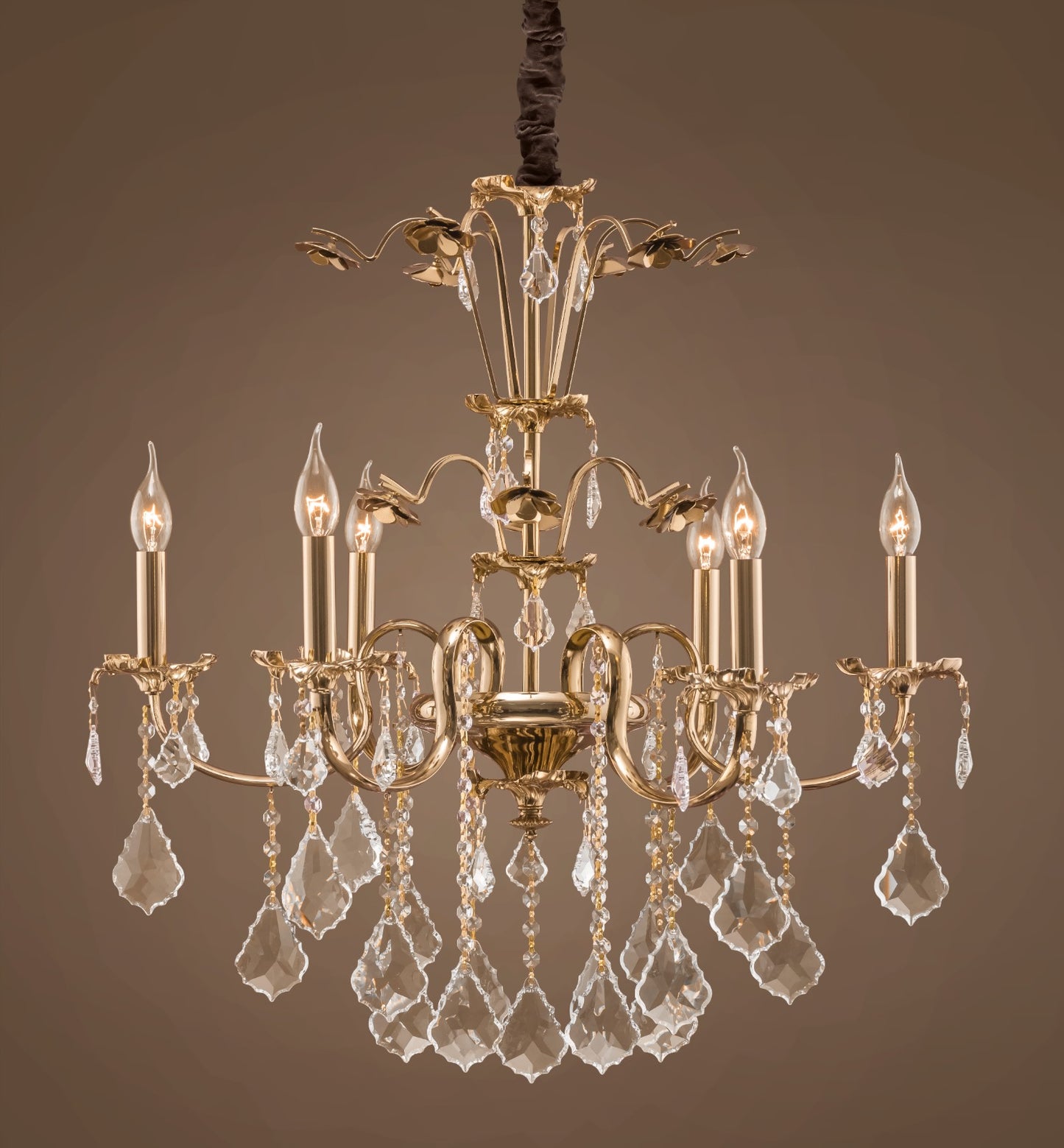 نجفة ست الحسن، 6 لمبه، 5423 سوليتير ذهبي من قنديل مصر - Set El Hassan Chandelier, 6 Lights, code 5423 Solitaire Gold|Kandil Egypt