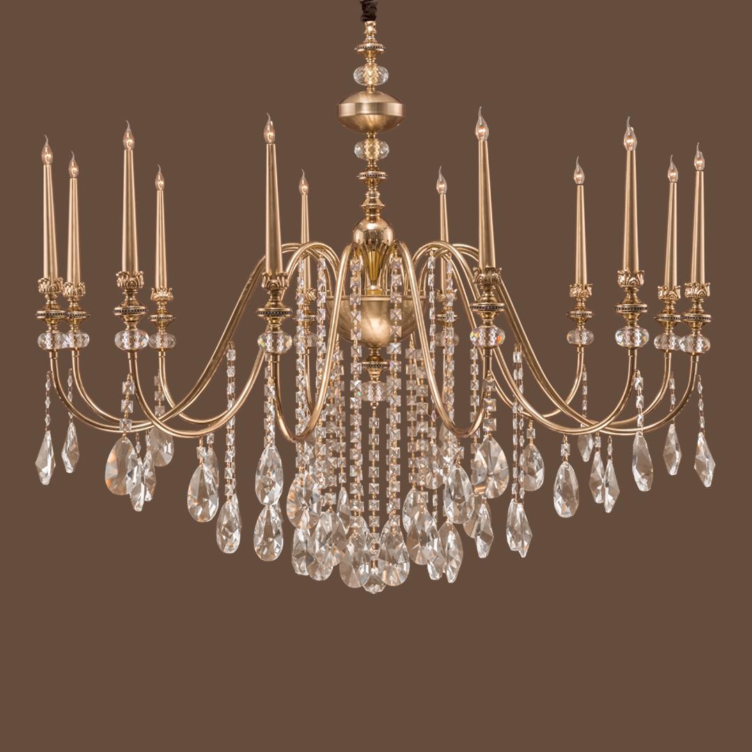 Italian Chandelier, 12 Lights, Metal, 110×120cm - Solitaire Gold