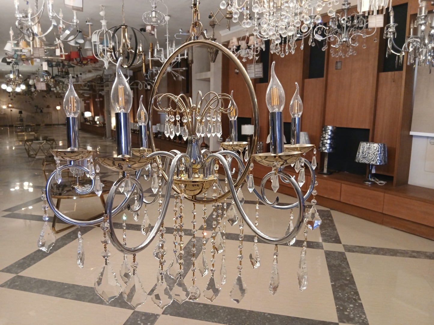 6-Ring Chandelier, 6 Lights, Metal, 69×80cm - Solitaire Gold