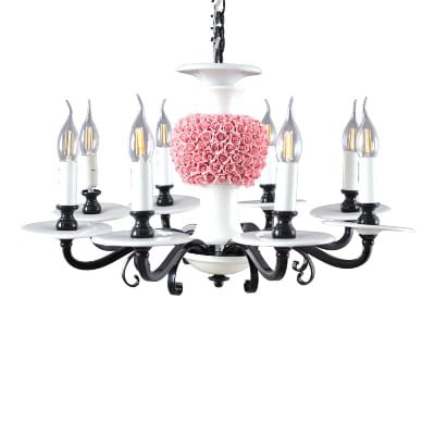 Chandelier, 8 Lights, Metal Ceramic, 63×50cm - Black white