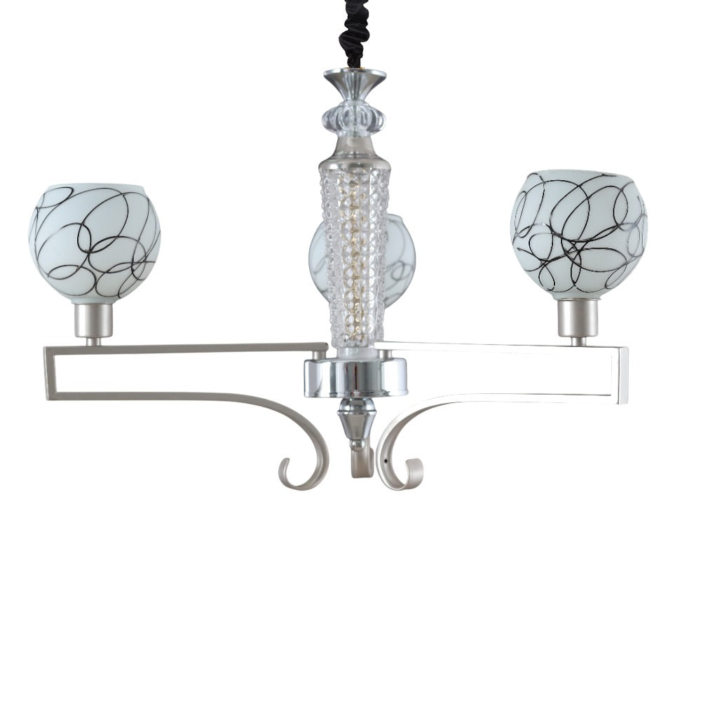 Crystal Chandelier, 3 Lights, Metal, 60×60cm - Chrome