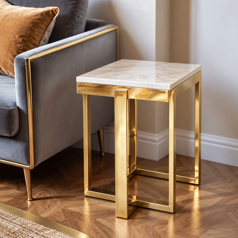 Kiara Table, Stainless Steel, 40×62cm - Gold PVD