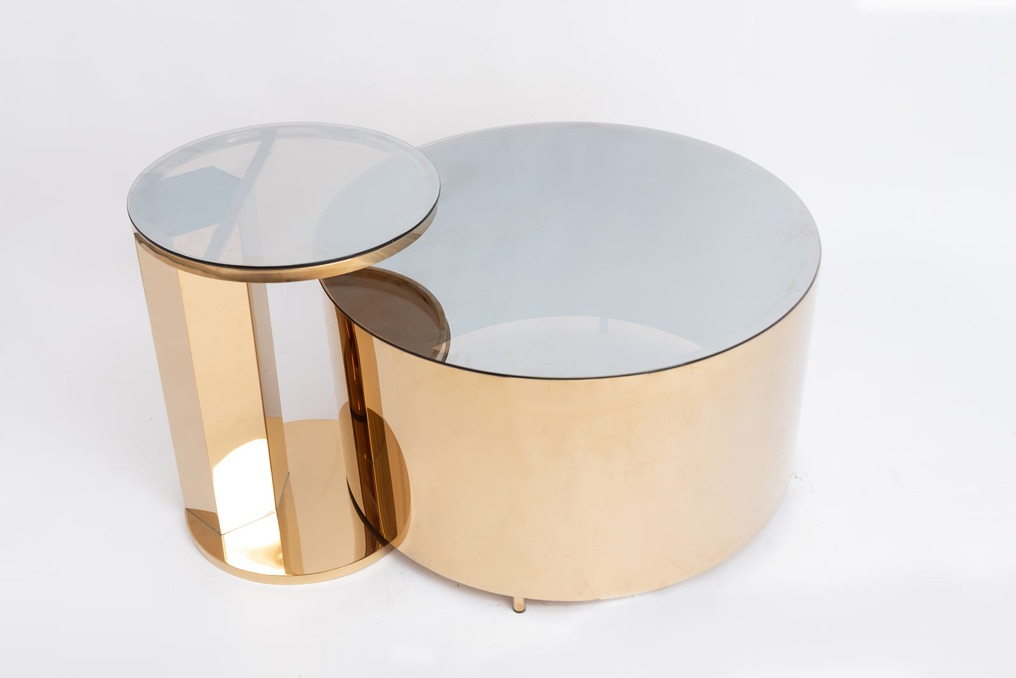 Circular Slats Table, Stainless Steel, 80×60×45 + 60×80×60 cm - Gold