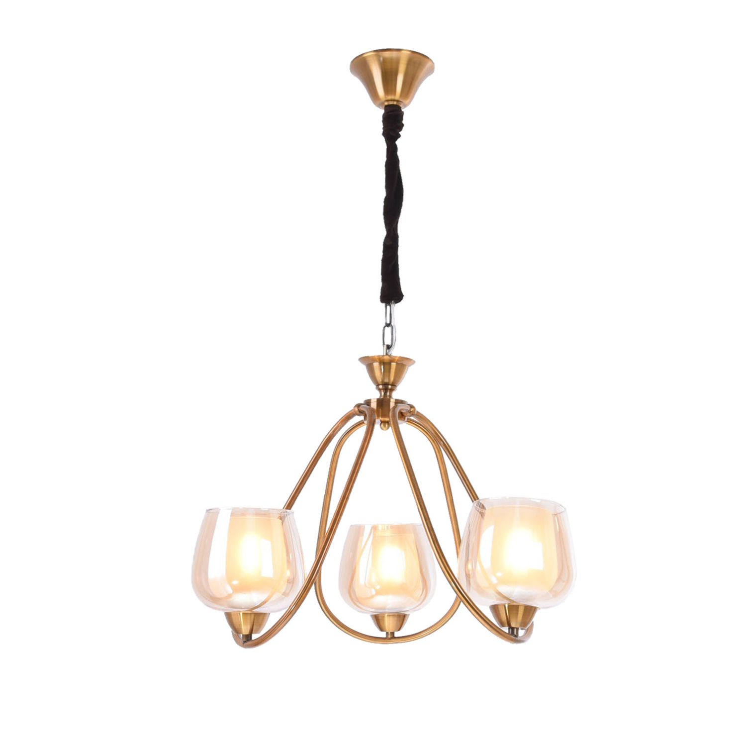 نجفة كورلا، 3 لمبة، ستانلس ستيل، 35×65 سم ذهبي من قنديل مصر - Curla Chandelier, 3 Lights, Stainless Steel, 35×65cm, Gold|Kandil Egypt