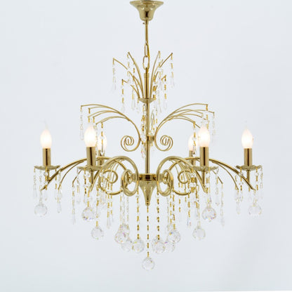 Chandelier, 6 Lamps, Crystal Waterfall, 3043 Solitaire Gold