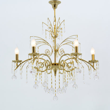 Chandelier, 6 Lamps, Crystal Waterfall, 3043 Solitaire Gold