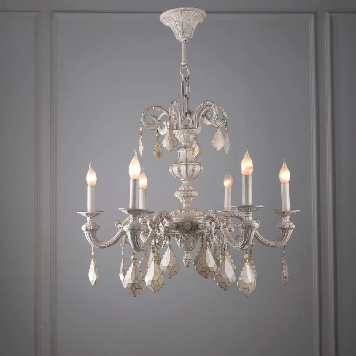 Feras Chandelier, 6 Lights, Aluminum, 75×90cm - Whitey
