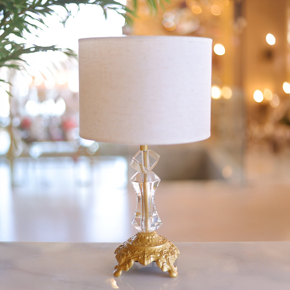 Table Lamp, 1 Lights, Crystal Metal Gold - أباجورة، 1 لمبة، معدن كريستال ذهبي
