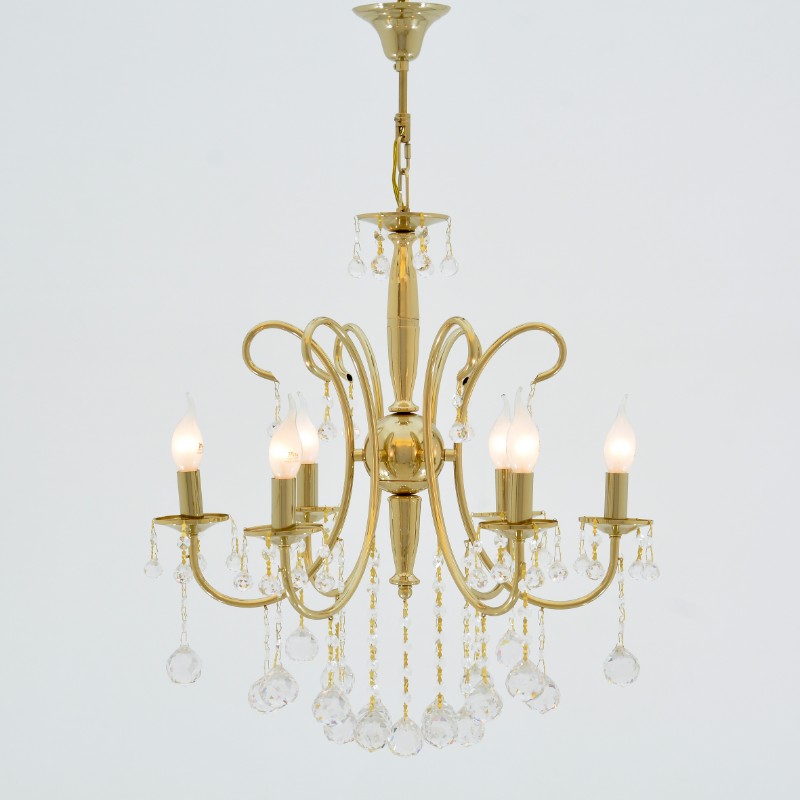 نجفة جربي، 6 مصابيح، معدنية، 55×81 سم - سوليتير ذهبي