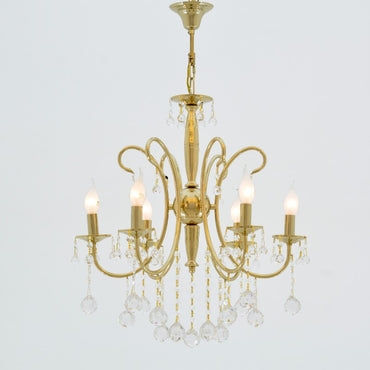 نجفة جربي، 6 مصابيح، معدنية، 55×81 سم - سوليتير ذهبي