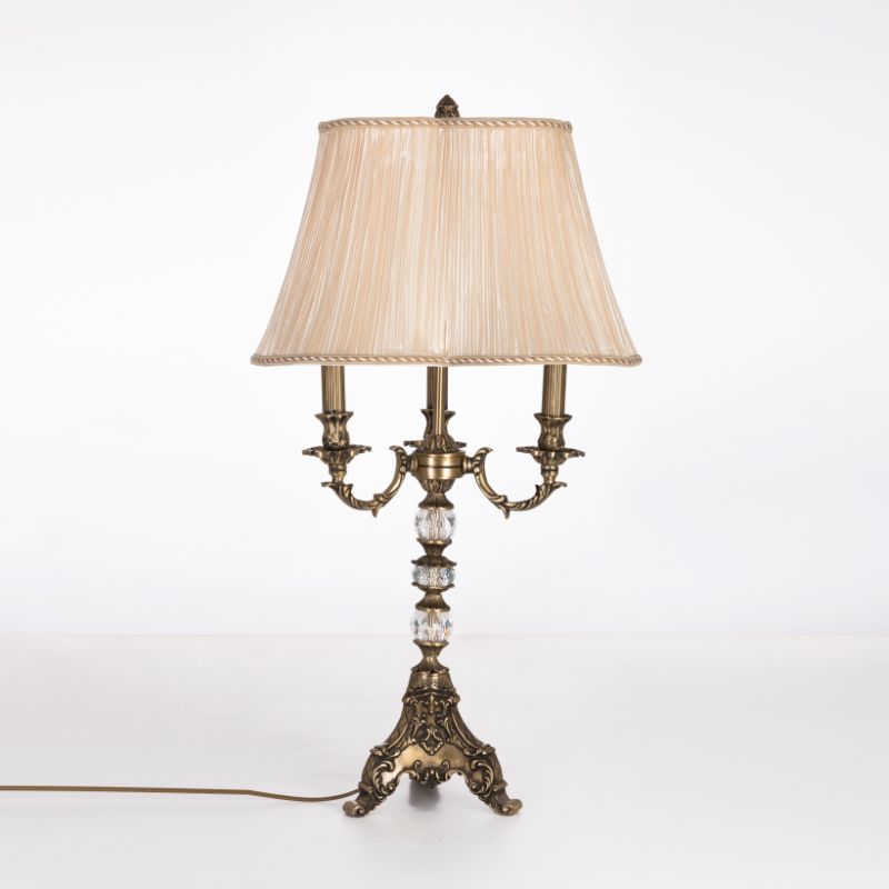 Candlestick 3 Lights Italian bronze triangular base crystal ball