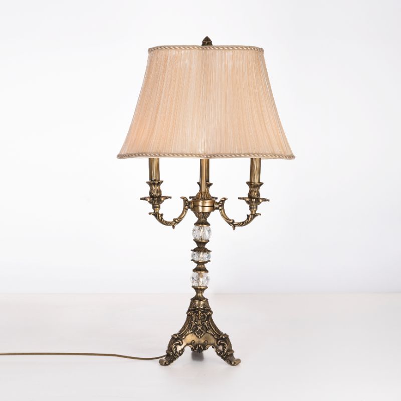 Candlestick 3 Lights Italian bronze triangular base crystal ball