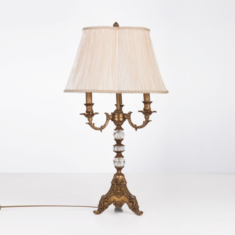 Candlestick 3 Lights Triangular Base Antique Crystal Ball